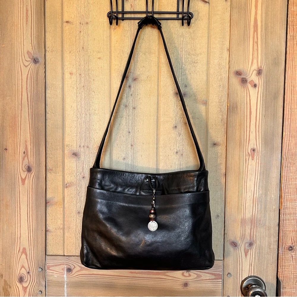 Classic Black Leather Shoulder Bag Pat Smiley Collection
